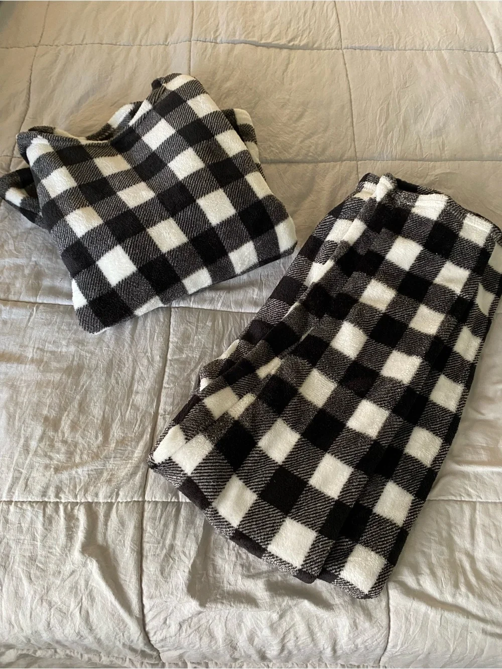 Cozy Black & White Buffalo Plaid Kids Pajama Set